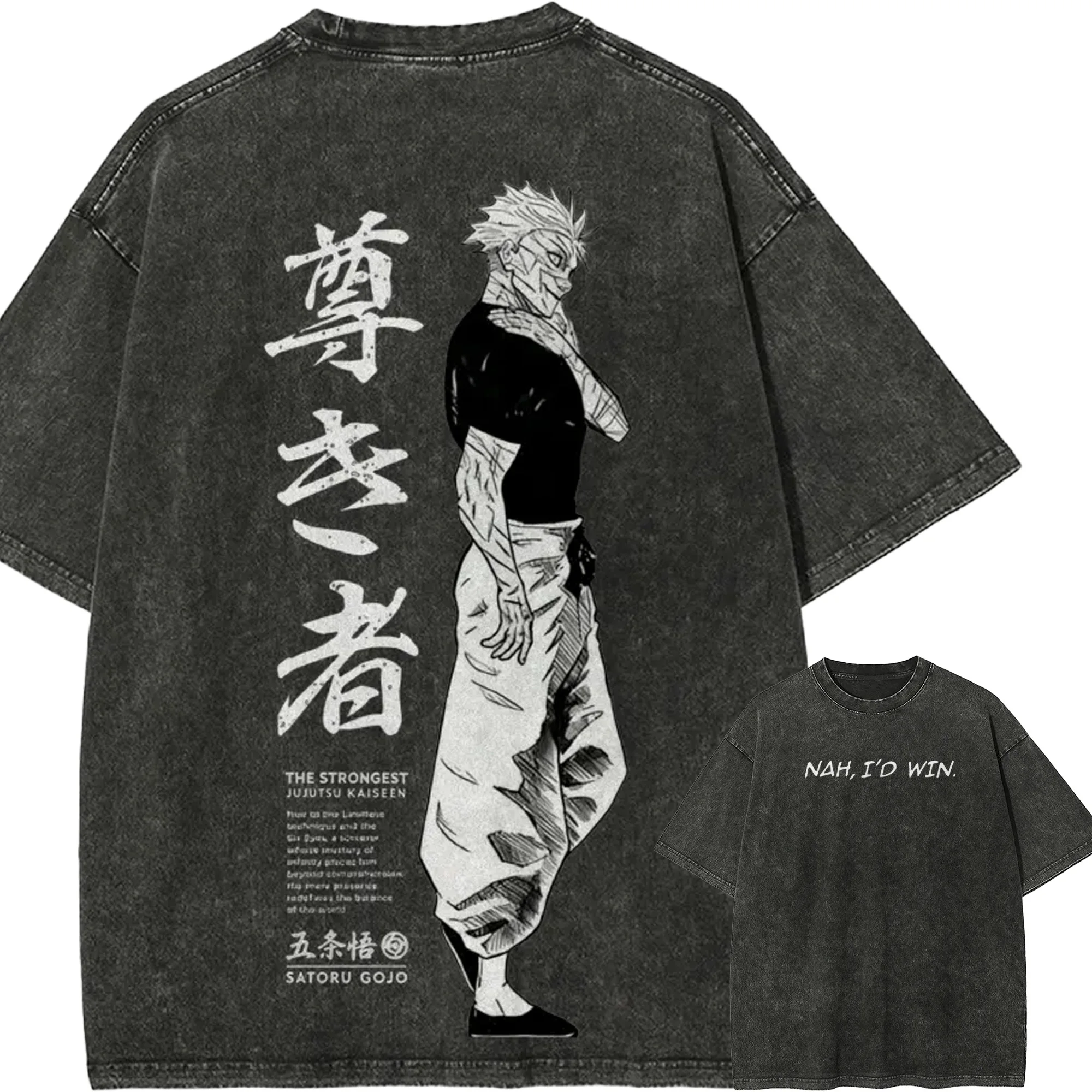 Satoru Gojo T-Shirt Jujutsu Kaisen Herren Acid Wash Honored One Anime Streetwear Nah I'd Win Shinjuku Showdown Vintage Tee