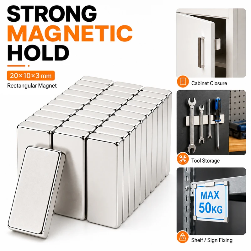20x10x3mm Strong Neodymium Block Magnets for Cabinet Closure Tool Storage Metal Shelf Sign Fixing DIY Home Workshop Projects Kit