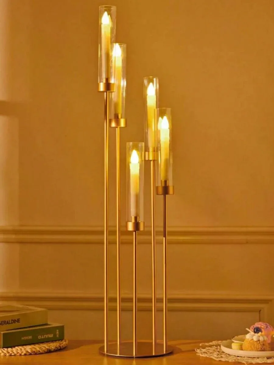 5-arm floor candle holder, height 42.5inch, gold candle holder, tabletop decoration, metal candle holder, suitable for Christmas, weddings, home decor, Halloween party decorations, birthdays, graduations, and other occasions