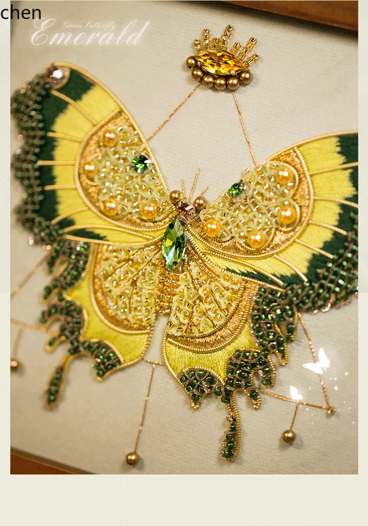 H1 embroidery diy kit - green butterfly photo frame, 3d home decor, couple's gift