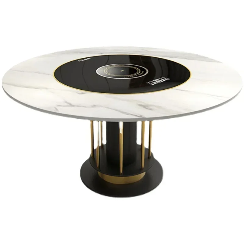 Customized Light Luxury Rock Plate Dining Table and Chair Combination Household Embedded Automatic Rotating