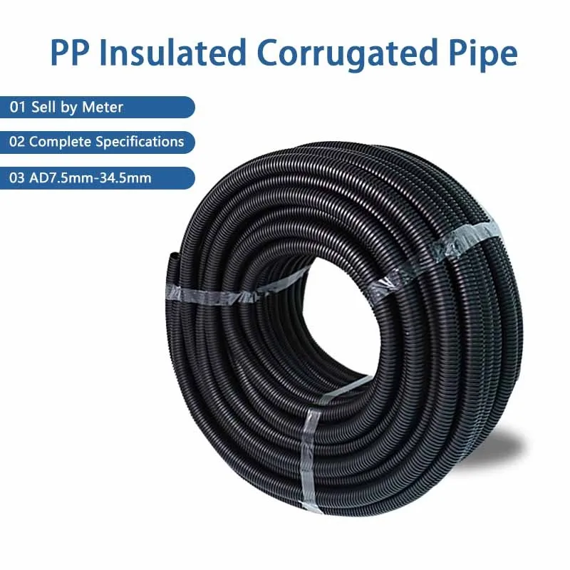 1/5/10M Black PP Insulated Corrugated Pipe AD7.5mm-34.5mm Wire Hose Threading Hose Plastic Corrugated Pipe Protective Sleeve