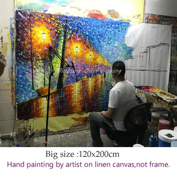 大型手繪夜景街景丙烯油畫,畫布材質,牆面裝飾畫,客廳裝飾畫,家居裝飾藝術品 8 最佳銷售 亞克力牆飾 - №8