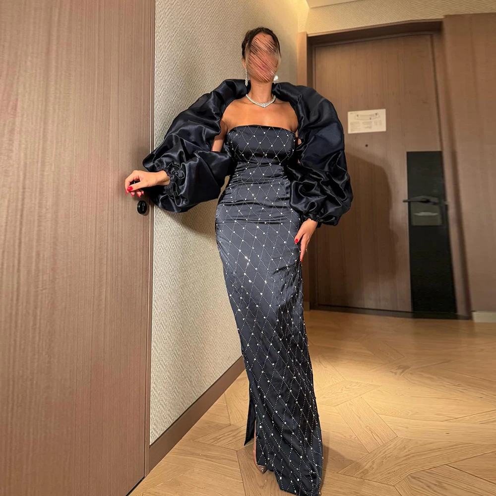 

Custom Made Fantastic Boat Collar Beading Sparkly Evening Gown Sheath Sexy Backless Floor Length Prom Party Dress with Cape