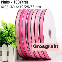 100Yards 6/9/13/16/19/25/38mm Pink Grosgrain Ribbon High Quality 100% Polyester Fabric Ribbon for Crafts Hair Bows Making