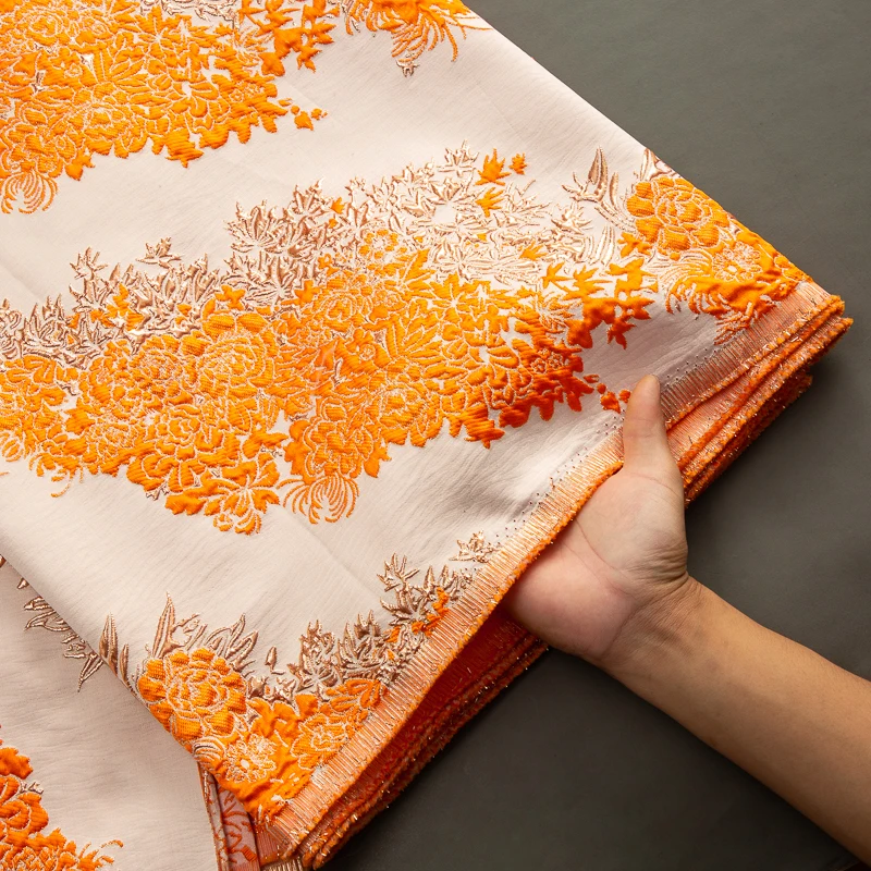 2024 Nigerian Brocade Jacquard Lace Fabric African 5Yards Fashion Embroidered Lace Fabrics For Women Sewing Prom Dresses F3482