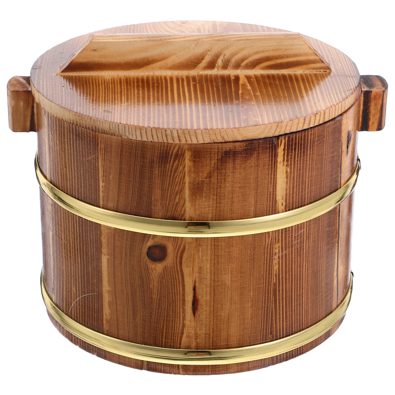 

1Pcs Wood Rice Bucket Wooden Barrel with Lid for Home Restaurant Sushi Tofu Serving Practical Rice Container