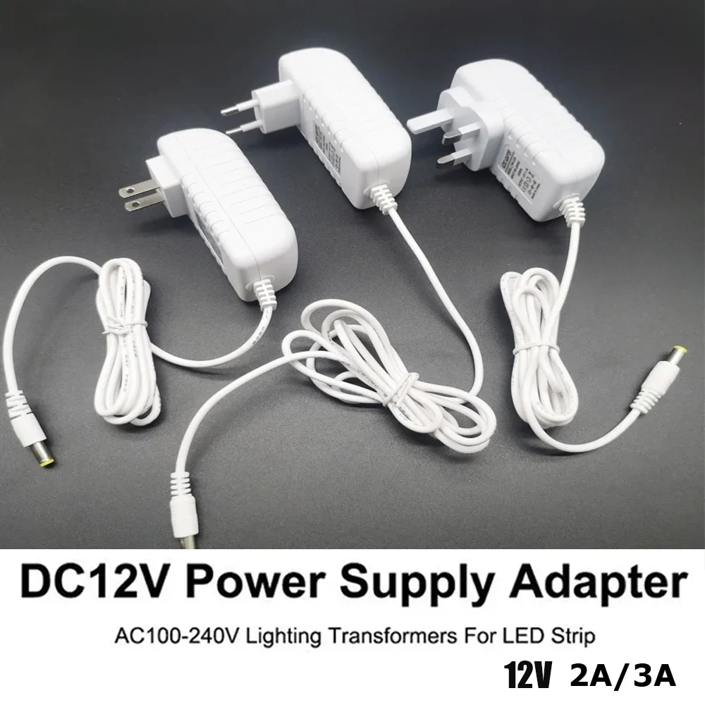 DC12V 2A 3A Adapter power supply 12V US/EU/UK Transformer Charger for 5050 2835 5630 LED string strip Bar Light LED Driver Plug