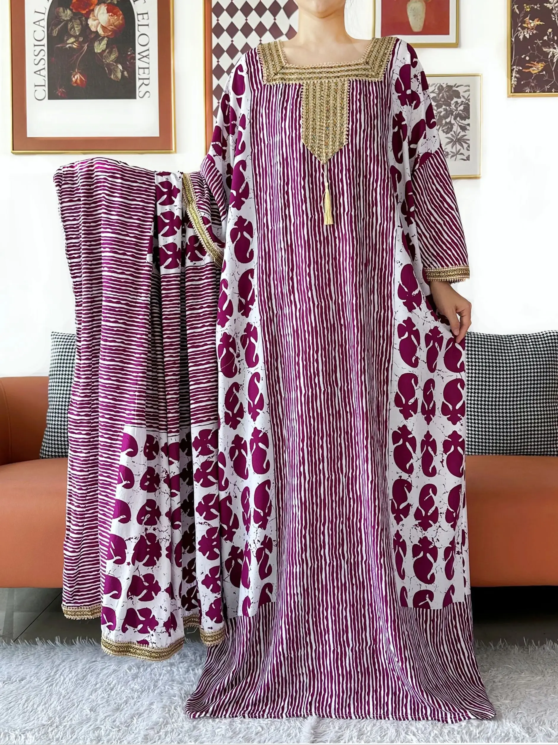 2025 فستان عباية أنيق بأكمام الخفافيش خارج الكتف قفطان قطن المرأة فضفاضة عباية بوهو فستان ماكسي فستان كاجوال فساتين أفريقية