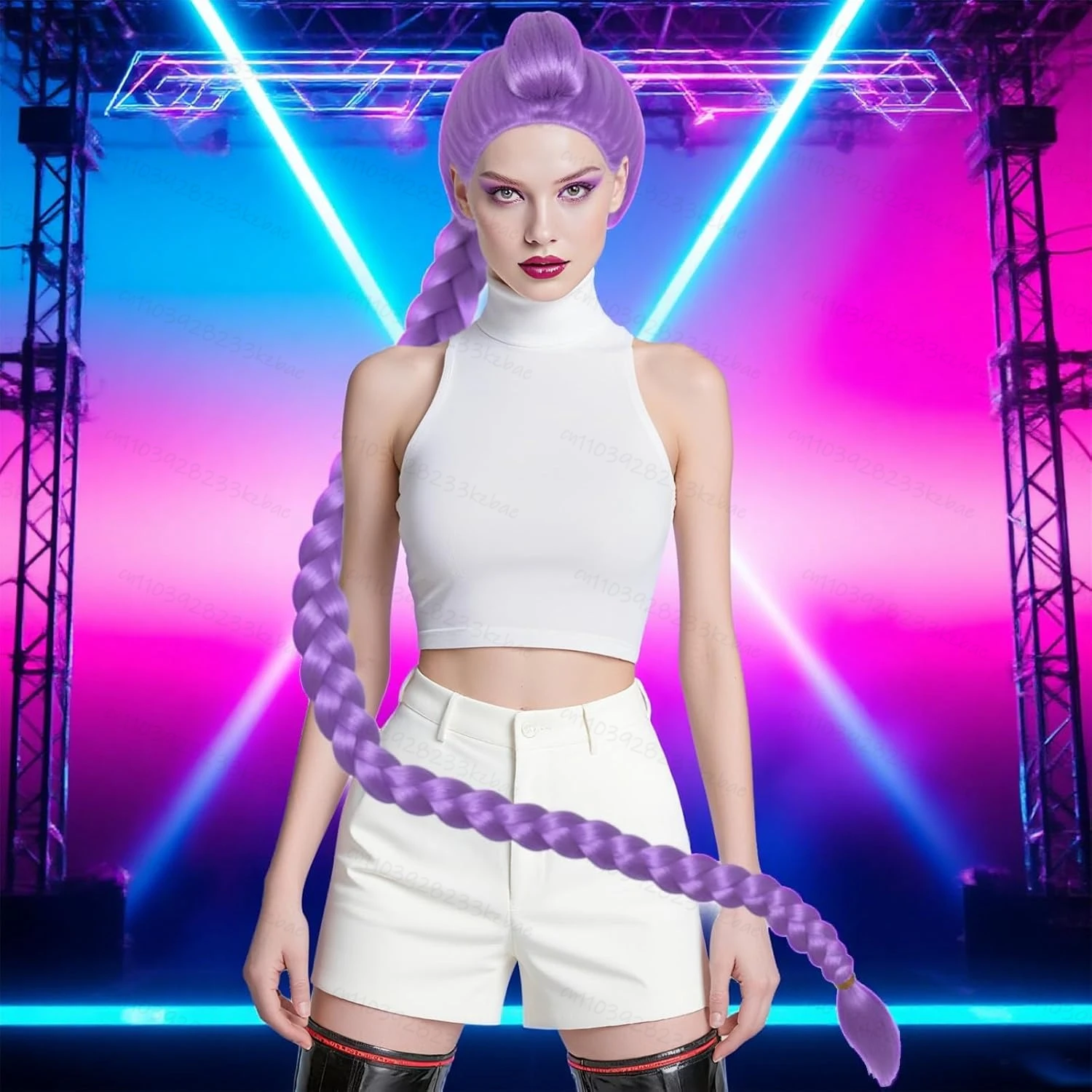 فيلم Kpop شعر مستعار تأثيري ميرا رومي زوي شيطان الصيادين الأرجواني أسود أحمر طويل الشعر شعر مستعار تأثيري لزي حفلة الهالوين