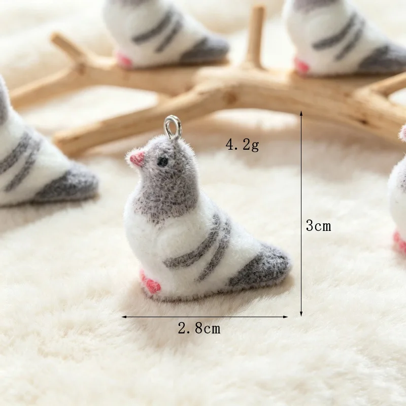 6Pcs Flocked Resin Simulation Cute Pigeon Pendants Fluffy Animal Charms DIY Jewelry Accessories for Earrings Necklace Keychain image 4