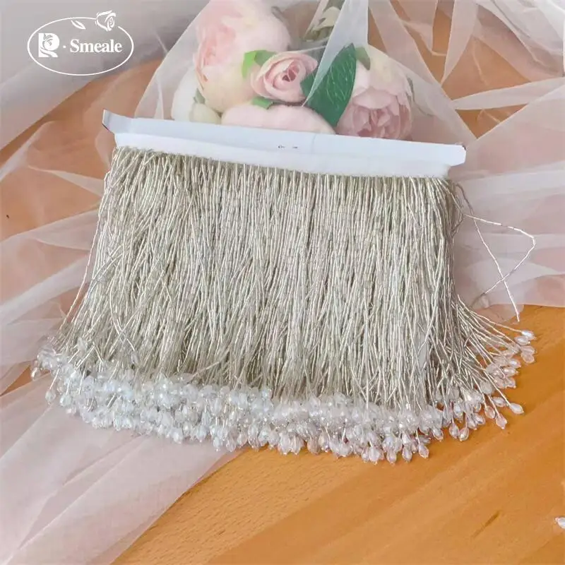 5-1Y.20 Farbe 16cm hohe Kristallglasperlen Quaste Handgemachter Spitzenbesatz DIY Hochzeitskleid Kopfschmuck Dekorationszubehör RS4047-2 – Detail 4