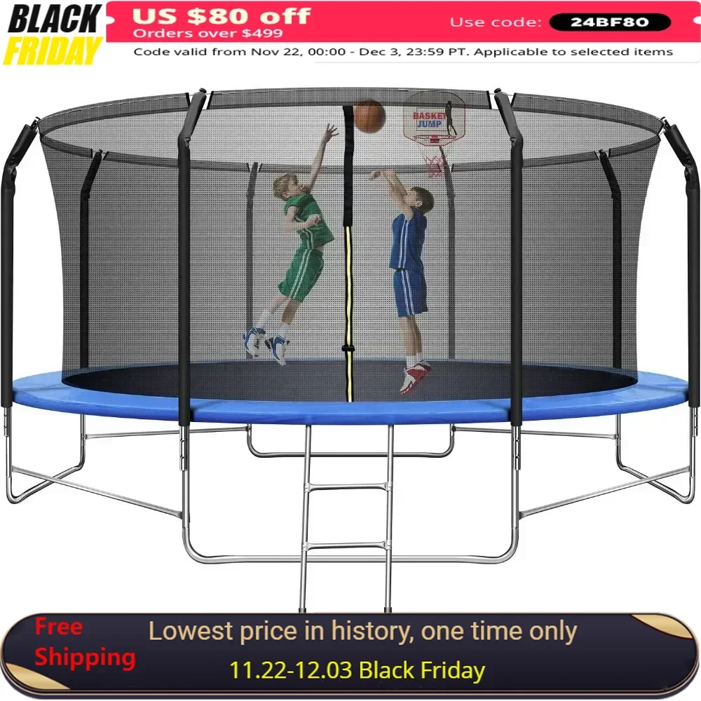 

14FT Trampoline with Balance Bar & Basketball Hoop,1.4MM Thickened Recreational Trampoline, Heavy Duty Outdoor Trampoline