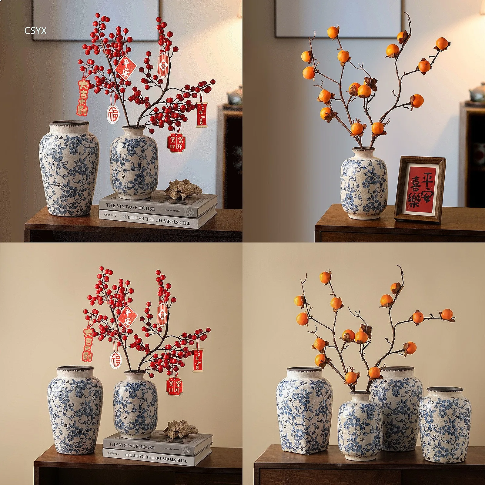 Chinese Blue White Wabi-Sabi Ceramic Vase Home Decorative Flower Arrangement Creative Art Pottery Living Room