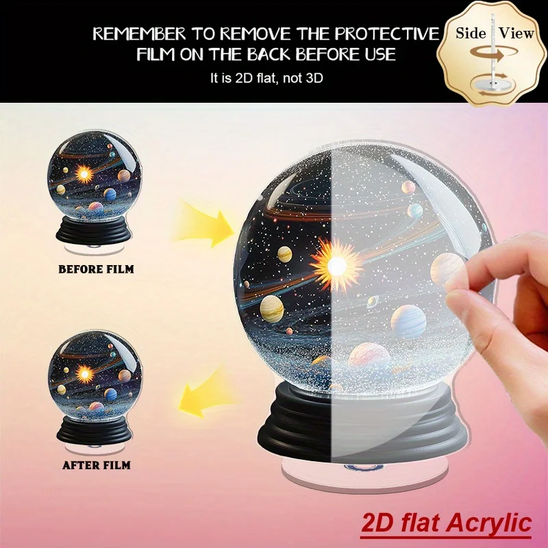 1Pc Universe Theme 2D Rotating Plane Acrylic Solar System Mini Globe Desktop Decor Ornament Room Decor Astronomy Enthusiast Gift - view 6