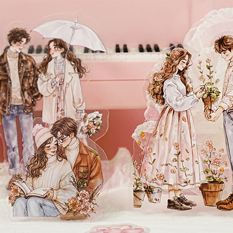 

Mr.Paper Character Stickers 15 Sheets Pictures/Pack Cartoon Young Couple Life Stickers Phone Case Home Handbook Cup Decoration