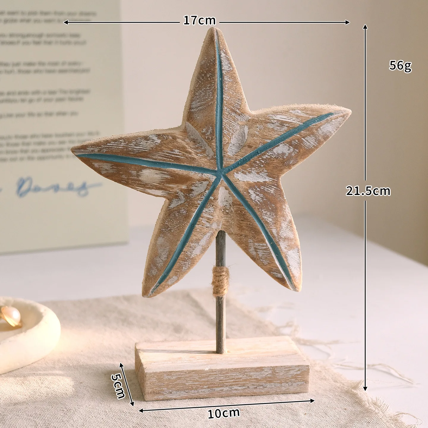 Mediterranean Style Wooden Ocean Figurines Vintage Distressed Starfish Shell Fish Tabletop Statue Coastal Home Desktop Decor