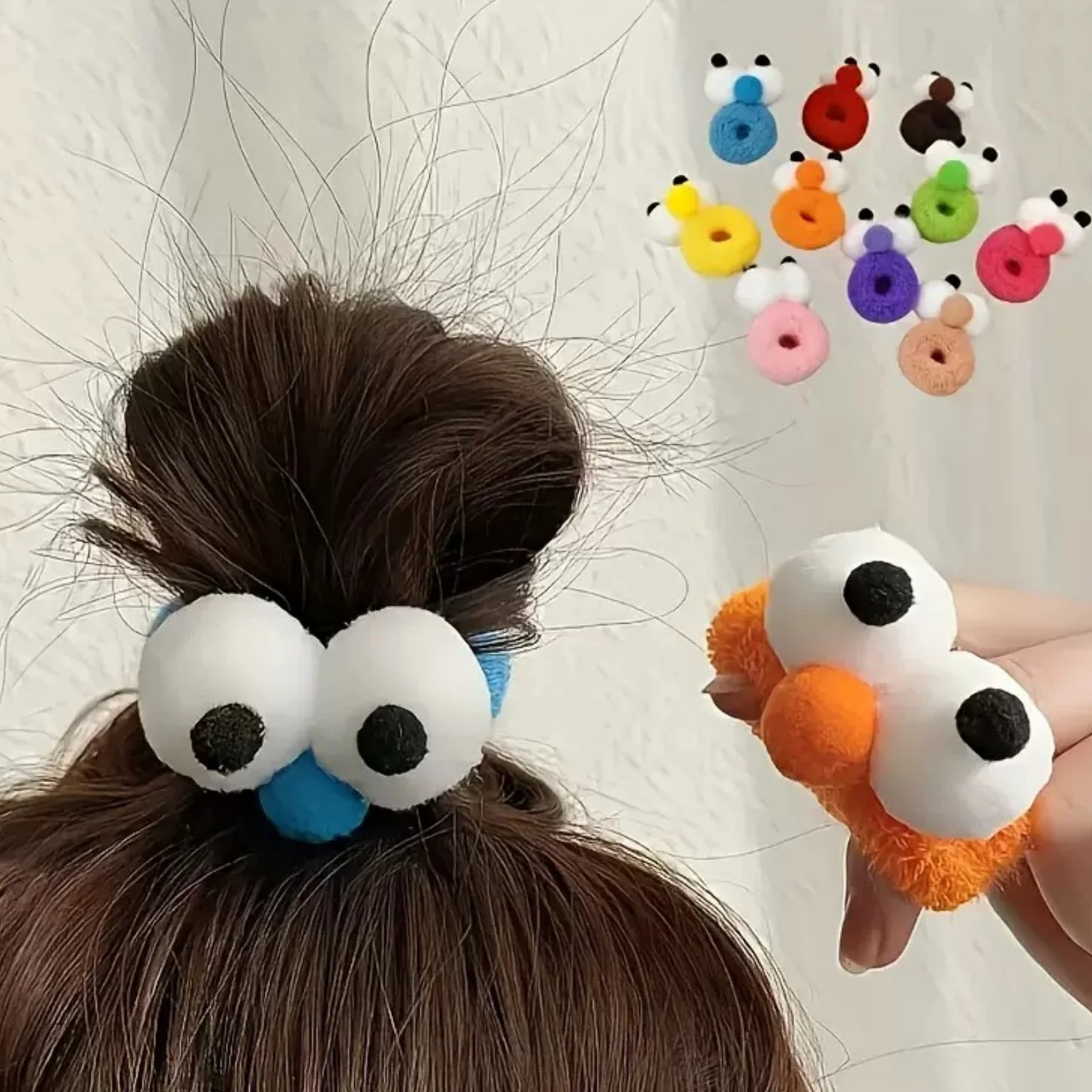 Random 5pcCute 3D Big Eyes Hair Scrunchies For Women Girl Fu