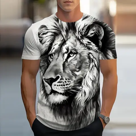 Trendy Cool 3D Lion Print Men's T-Shirts Summer Casual Tees Loose Oversize Short Sleeve Tshirt Clothing Y2k Top Men Clothes
