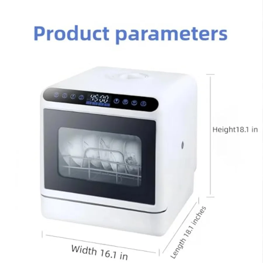 Portable Small Dishwasher Tabletop Fully Automatic with 4 Washing Modes and Drying Function Connects to Faucet or Manual Water