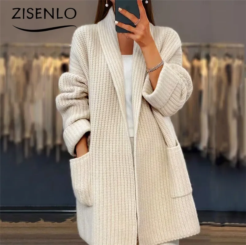 

Knitted Cardigan Winter Warm Solid Color V-neck Knitted Cardigan Casual Loose Pocket Sweater Coat Korean Reviews Many Clothes