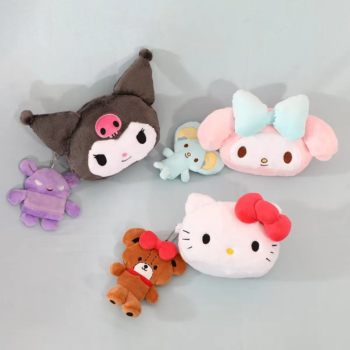 Um conjunto de sacos cosméticos dos desenhos animados bolsa de moedas kuromi minha melodia saco de pelúcia lápis caso saco de armazenamento de cosméticos presentes de aniversário menina mulher