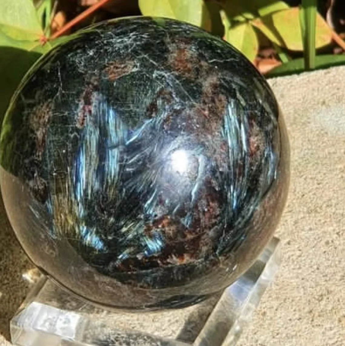 1PC Large Flash Astrophylite Sphere Ball Energy Crystal Stone Blue Flash Arfvedsonite Rock Crystal For Home Decor