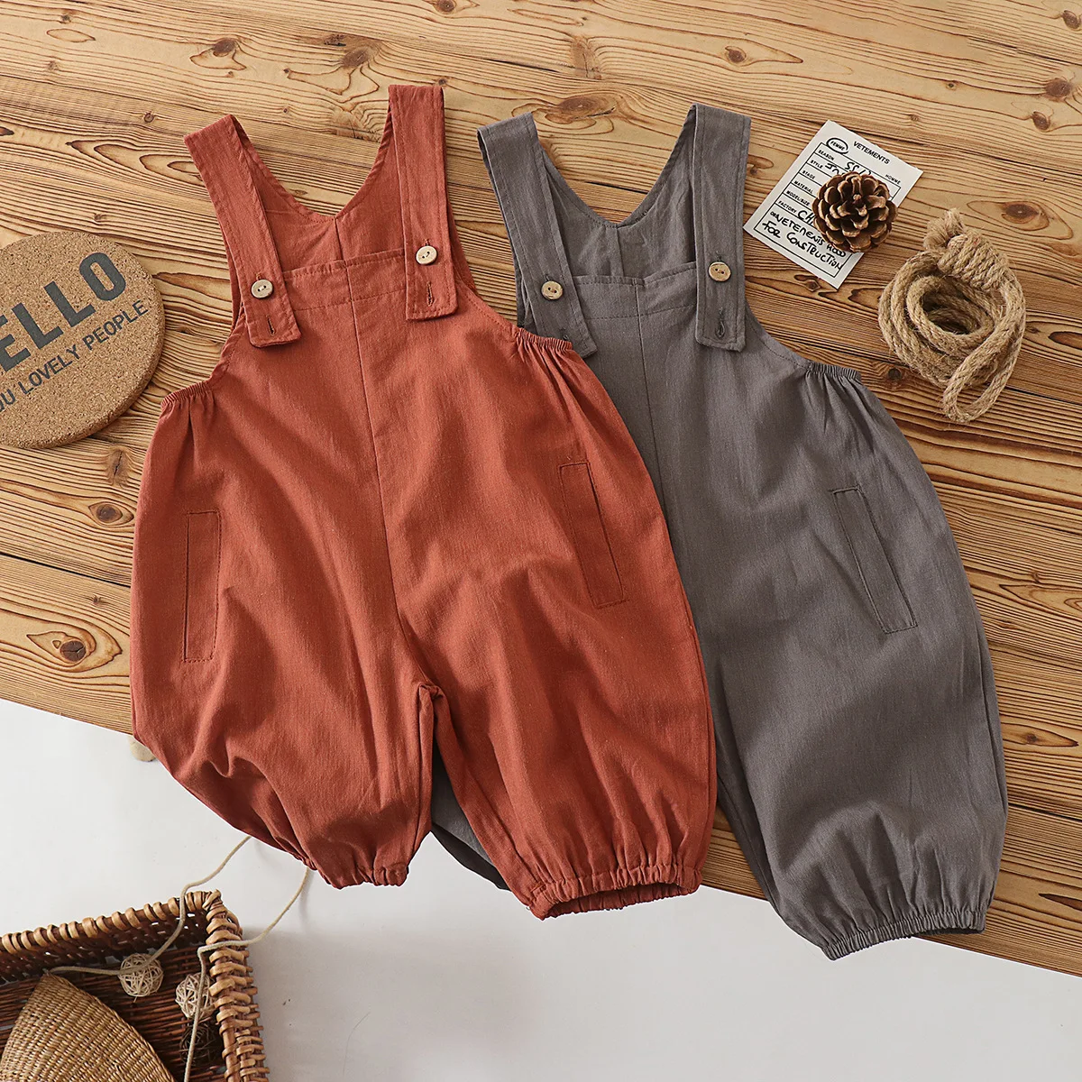 Retro Korean Autumn Kids Boys Overalls Cotton Solid Toddler Babys Boys Strappy Pant Loose Casual 1-6Yrs Children Boys Suspenders