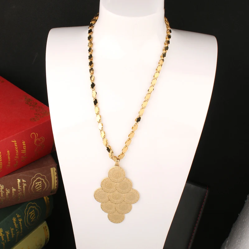 

Dicai Turkish Coin Stitching Gold Plated Pendant Luxury Women Necklace Wedding Jewelry Women Gifts Pendants and Necklaces