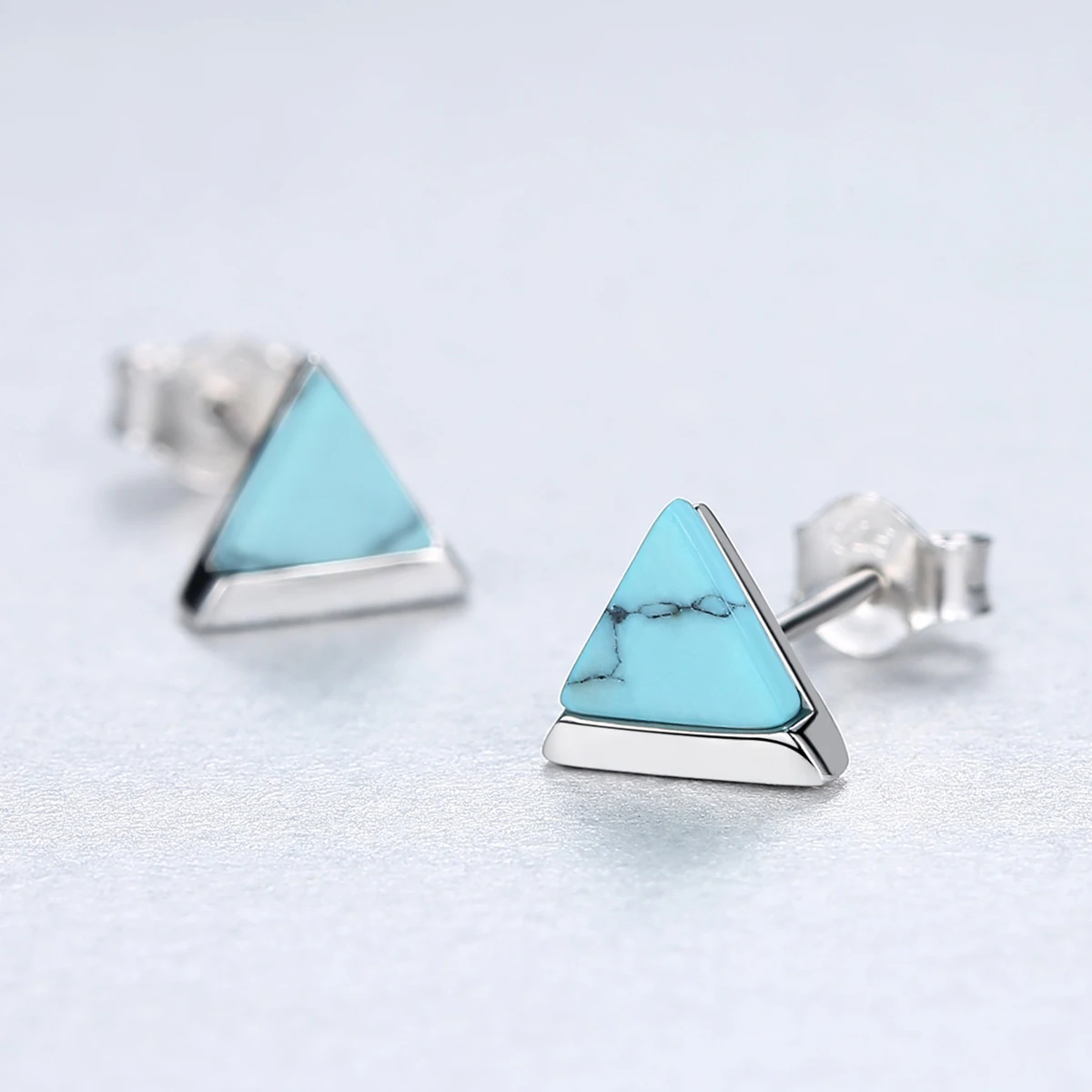 PAG&MAG Solid 925 Sterling Silver Triangle Natural Turquoise Stud Earrings For Women Wedding Bridal Female Fine Jewelry Gift