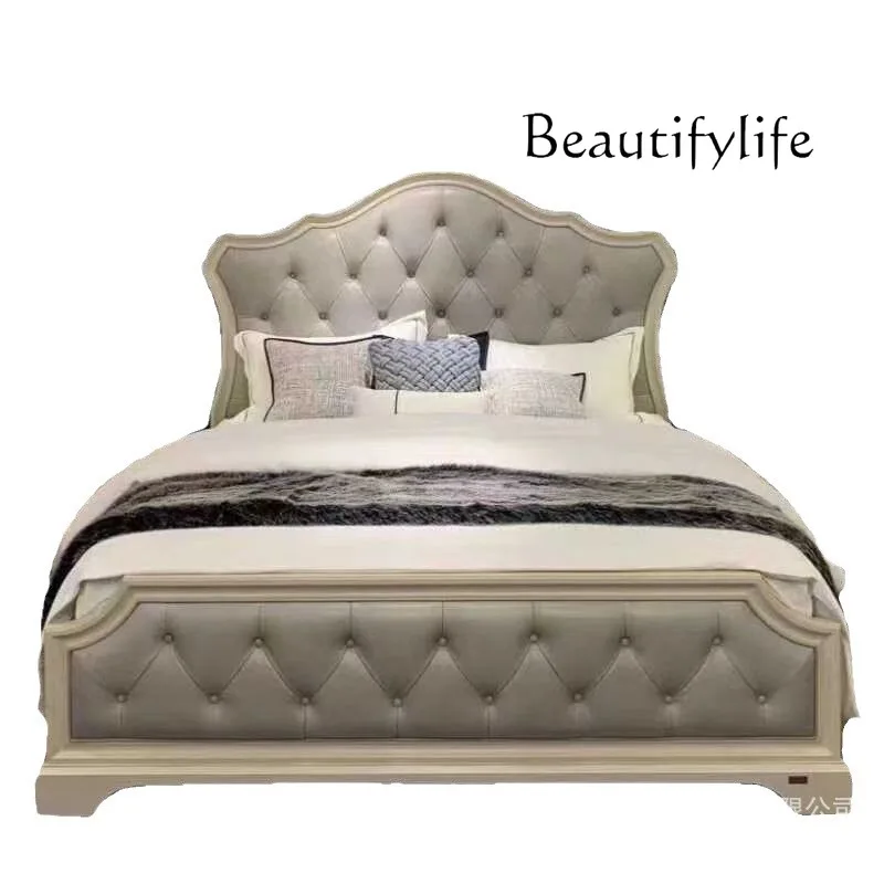

American light luxury solid wood bed bedroom home French retro 1.8 meters bed master bedroom soft bed