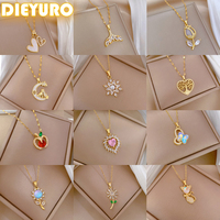 DIEYURO 316L Stainless Steel Colorful Zircon Series Pendant Necklace Women Girl New Clavicle Chain Party Jewelry Jewelry Gifts