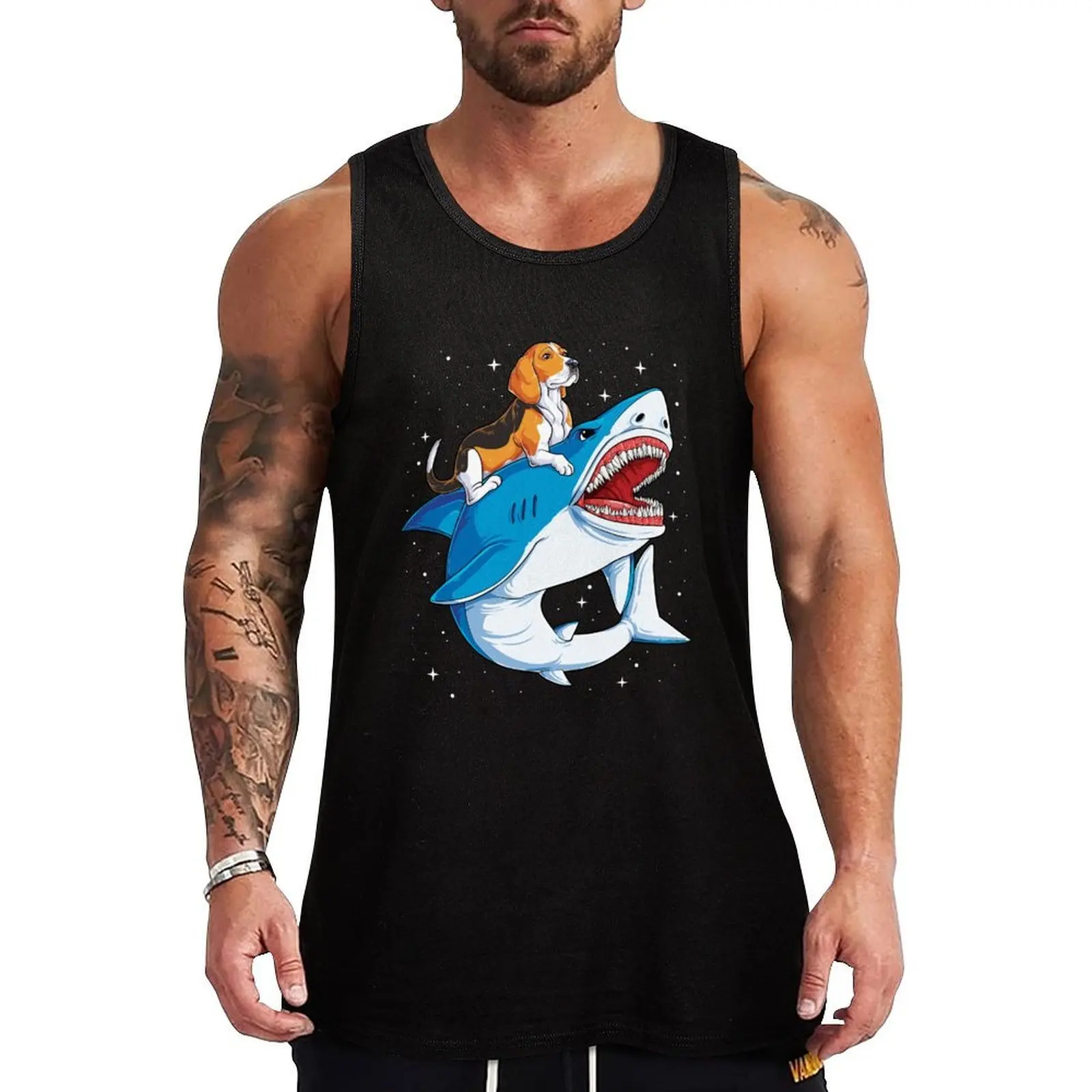 Beagle Riding Shark Shirt for Men Women Boys Girls Kids Dog Lover Gifts Tank Top Classic Fit Undershirt Everyday Wear