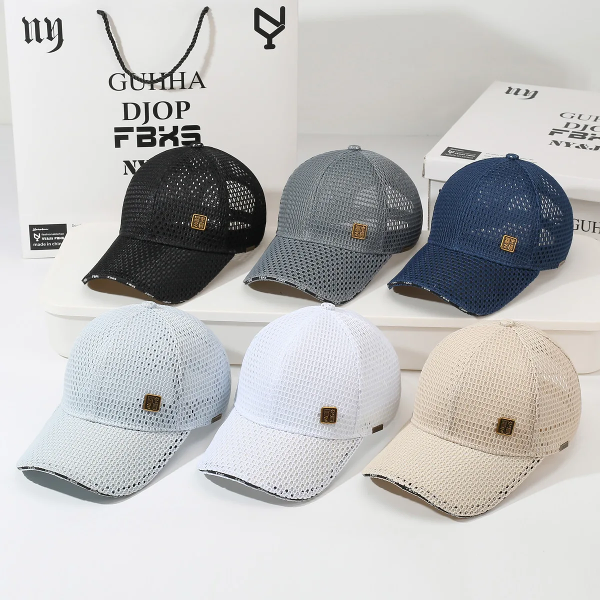 New Full Mesh Baseball Cap for Summer Men Outdoor Fashion Adjustable Fishing Hats Women Casual Sports Metal Label Breathable Cap