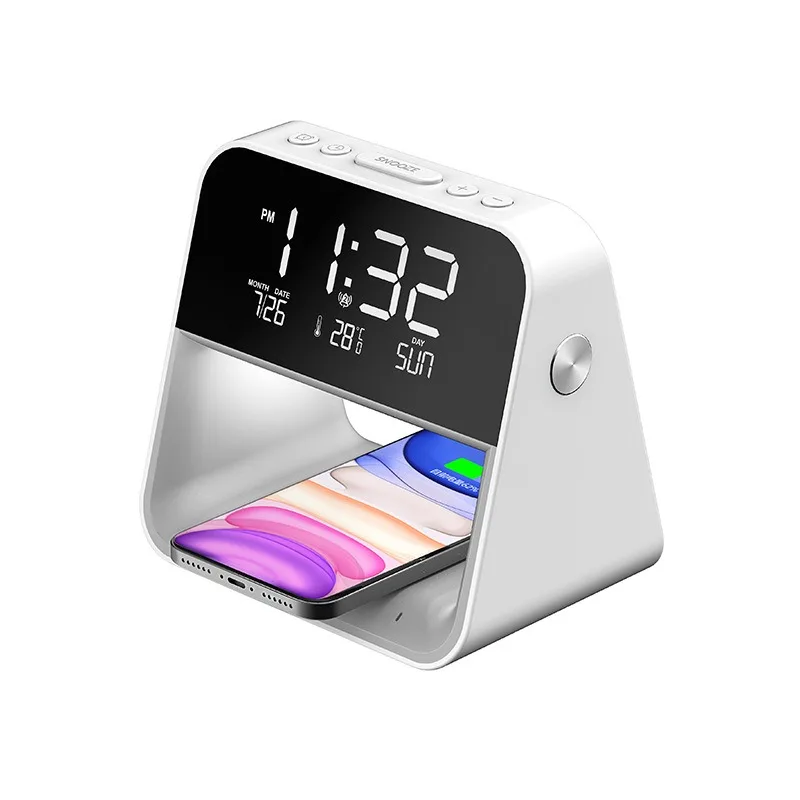 Bedside Lamp Wireless Phone Charger Night Light Desk Lamp with Time Display Alarm Clock for Bedroom Sleeping Use