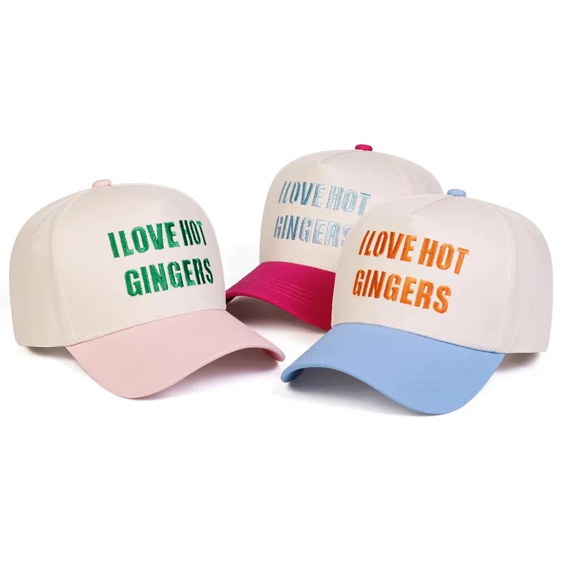 I LOVE HOT GINGERS Letter Embroidery Baseball Cap Spliced Curved Brim Dad Hat Adjustable Women Outdoor Travel Sun Protection Hat