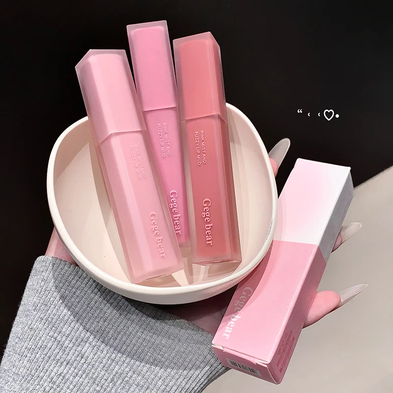 Gege Bear Mist Lip Mud Smalto per labbra, Argilla per labbra in velluto opaco Toni marroni per l'autunno e l'inverno Rossetto non essiccante a colori a lunga durata