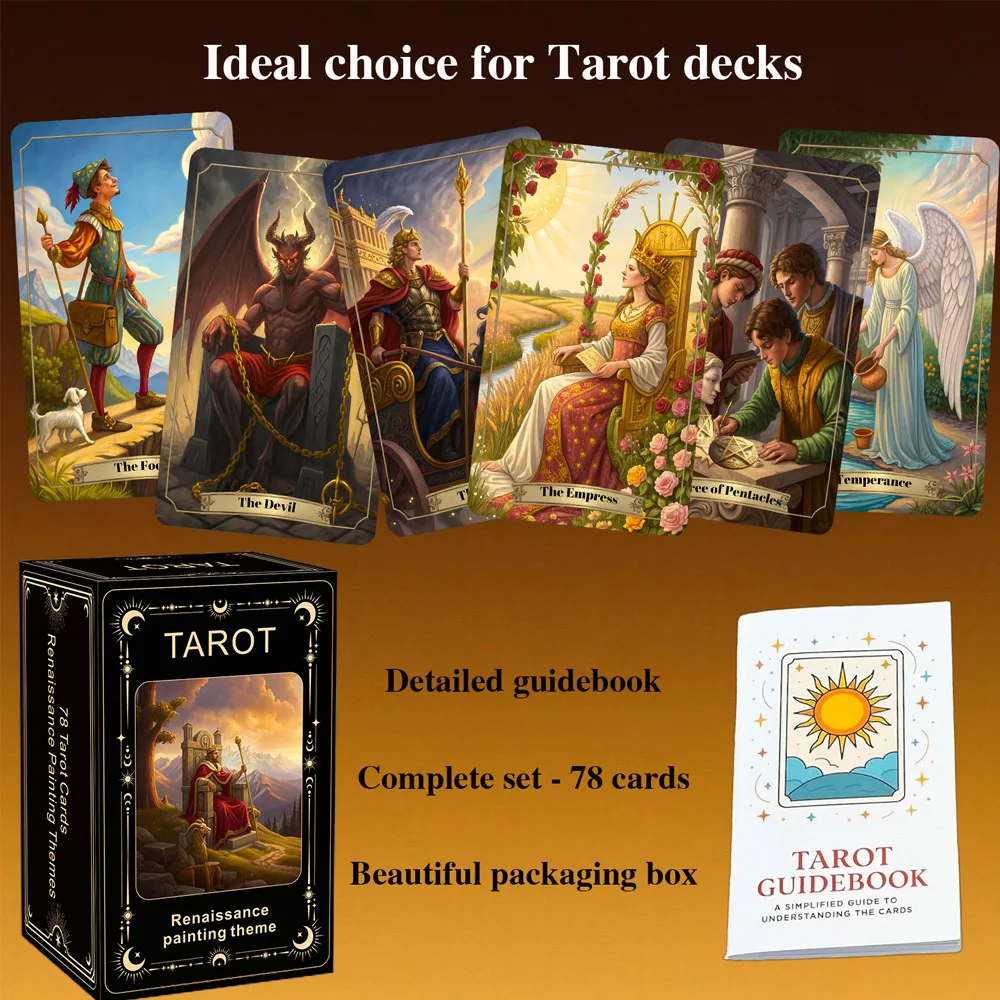 Renaissance Painting Theme Tarot Cards Set, 78 Cards, for History Lovers, Art Enthusiasts, Spiritual Explorers