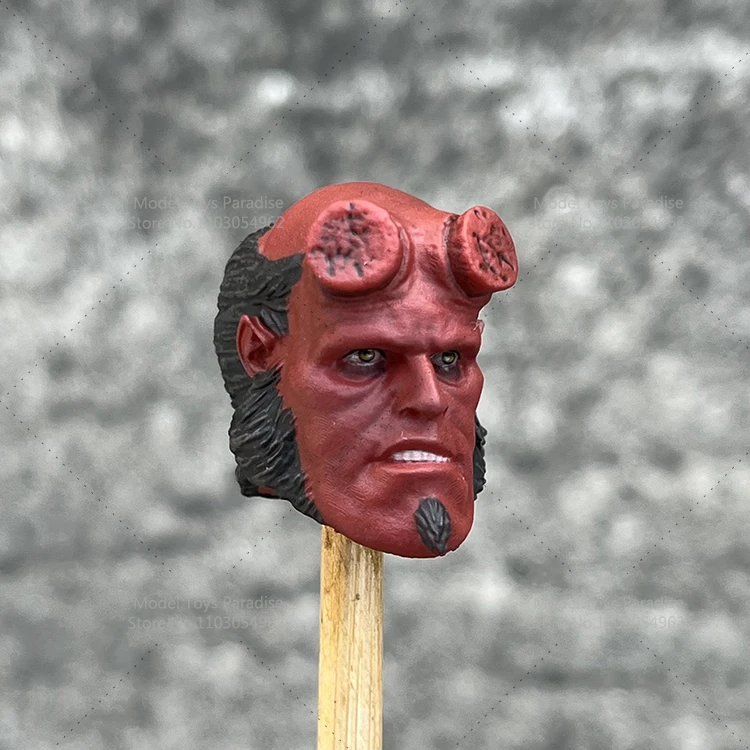 Cabeza de Hellboy esculpida a escala 1/12, superhéroe rojo, cabeza de soldado para hombres, tallada, cuerpo de figura de acción Mezco de 6 pulgadas