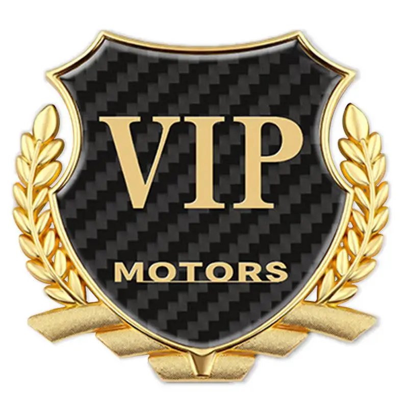 Auto Badges And Emblems Wheat Ear Pattern Auto Metal Signs Anti-rust VIP Letter Design Car Label Carbon Fiber Texture