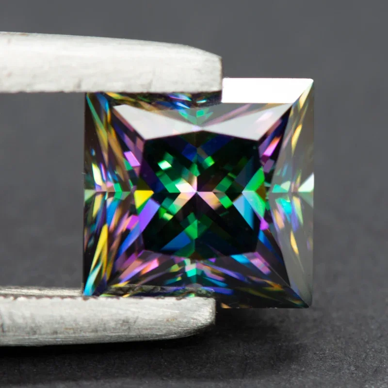Moissanit Prinzessinnen-Schliff Regenbogen-Grüne Farbe Charms Edelstein Laborgezüchtet DIY Schmuckherstellungsmaterialien mit Zertifikat – Detail 5