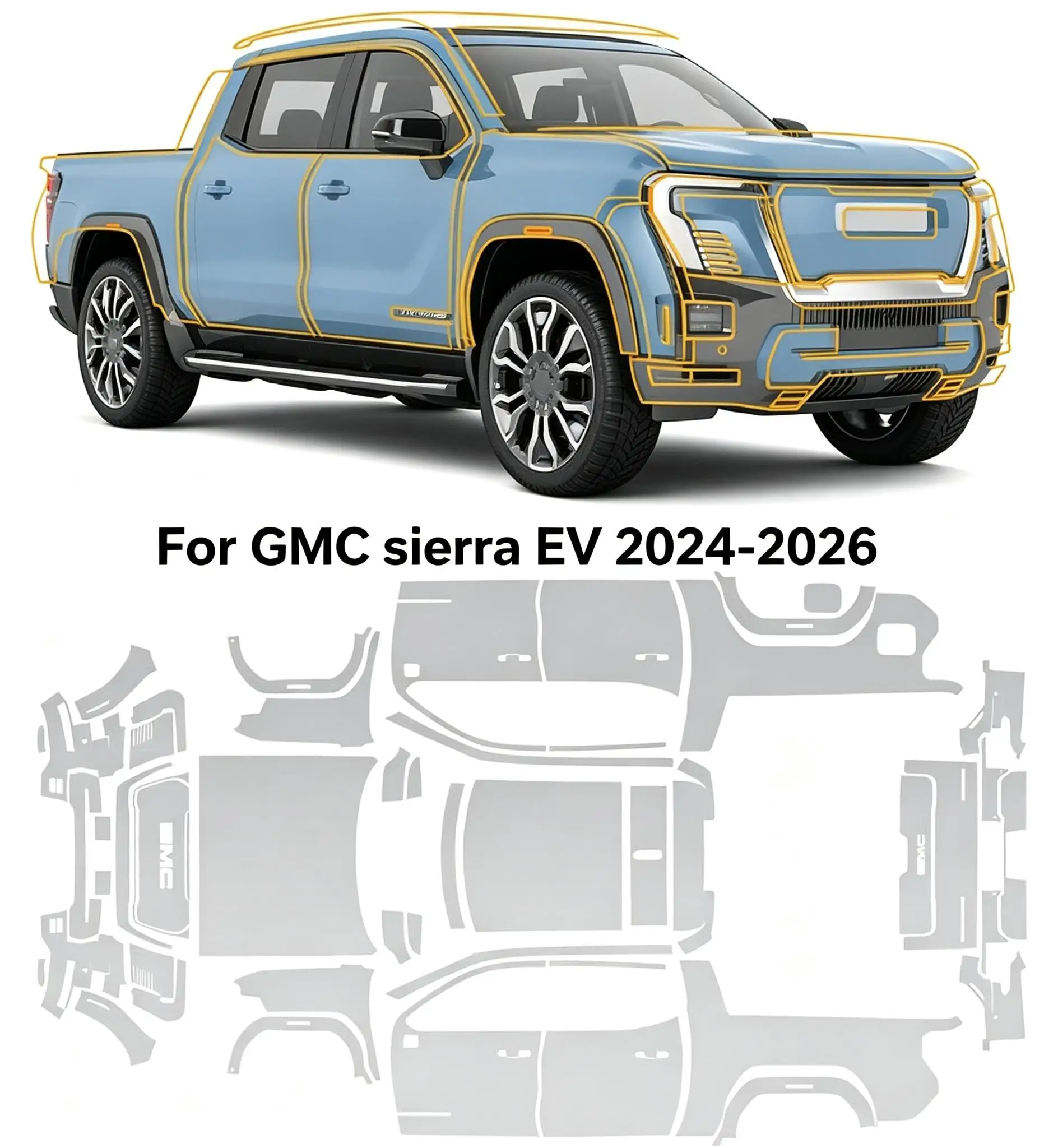 9Mil TPU Bumper Scratch-resistant Clear Paint Protection Film For GMC sierra EV 2024-2026 Body Transparent Bra Per-cut PPF ﻿