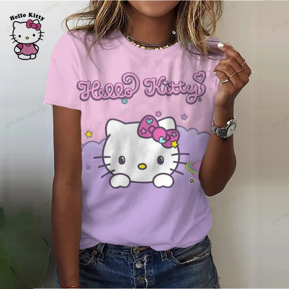 2023 New Hello Kitty 3D T shirts Cartoon Men's Short Sleeve T-shirt Kids Boy Girl Summer Women Clothes Tops Tees Hot Sale