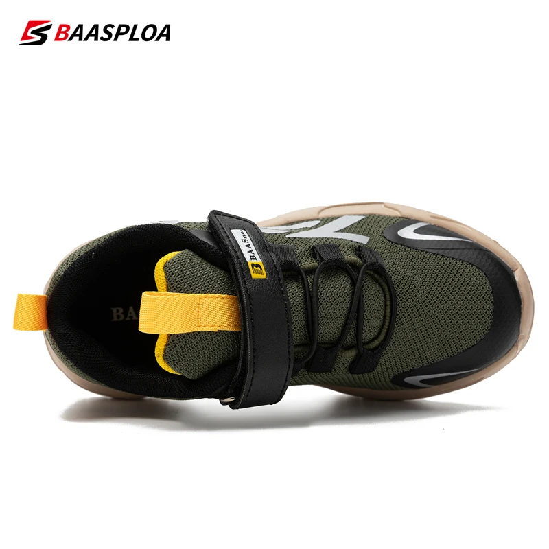 Baasploa New Running Shoes Kids Fashion Lightweight Breathable Velcro Sports Shoes Childrens Outdoor Casual Non-slip Sneakers