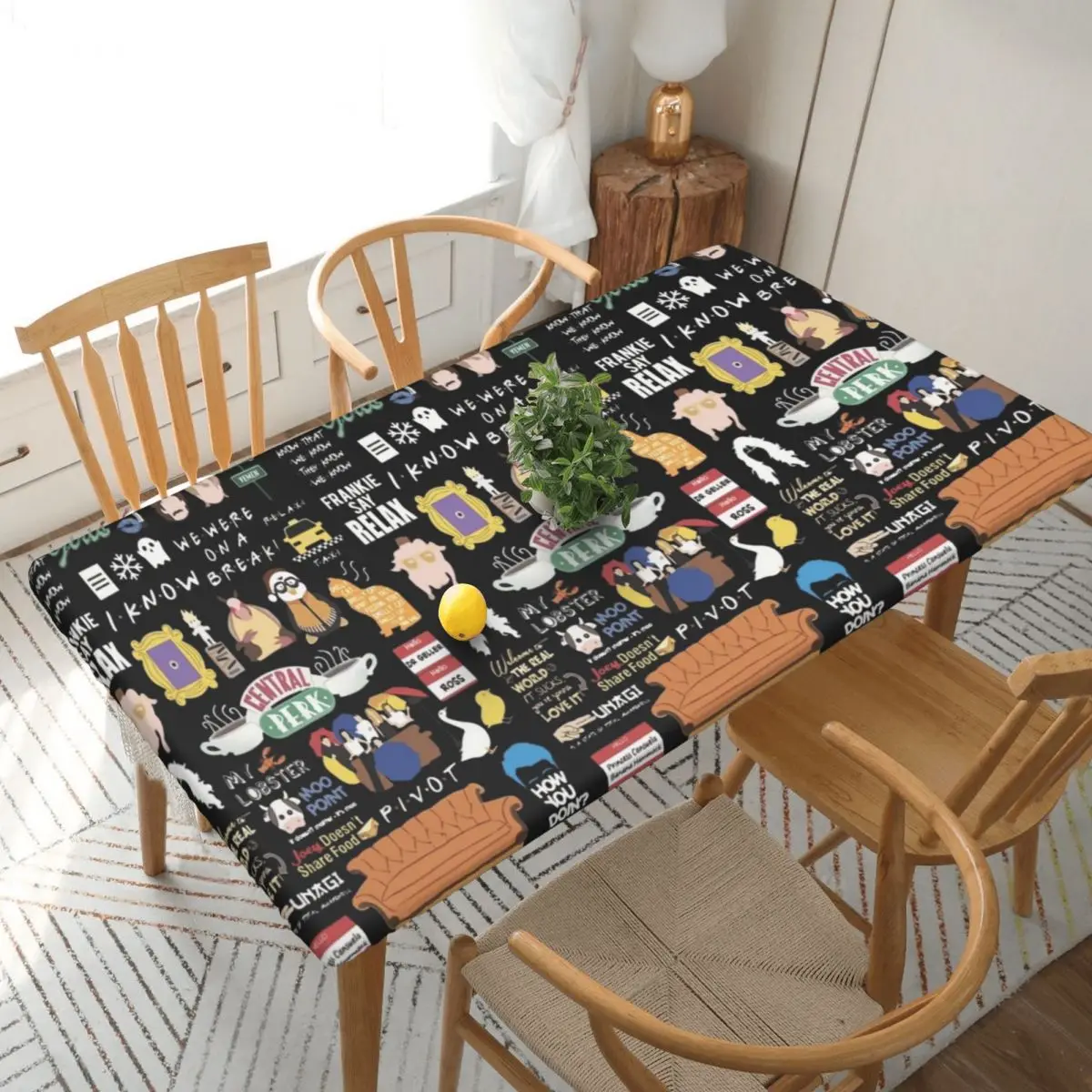 Unisex Funny Friends Collage Custom Rectangular Tablecloth Oilproof Table Cover for Festival Party Decorations Table Cloth