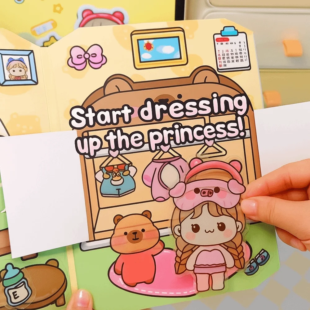 

Cartoon Quiet Book for DIY Puzzle Washable 3D Desktop Storage Stickers Stacking Visual Miniature Scene Stickers for Children