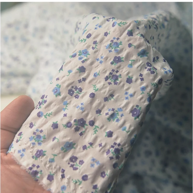 

Blue and purple flower cotton fabric for autumn shirt dress, children's dress, clothing, hair band soft diy fabric