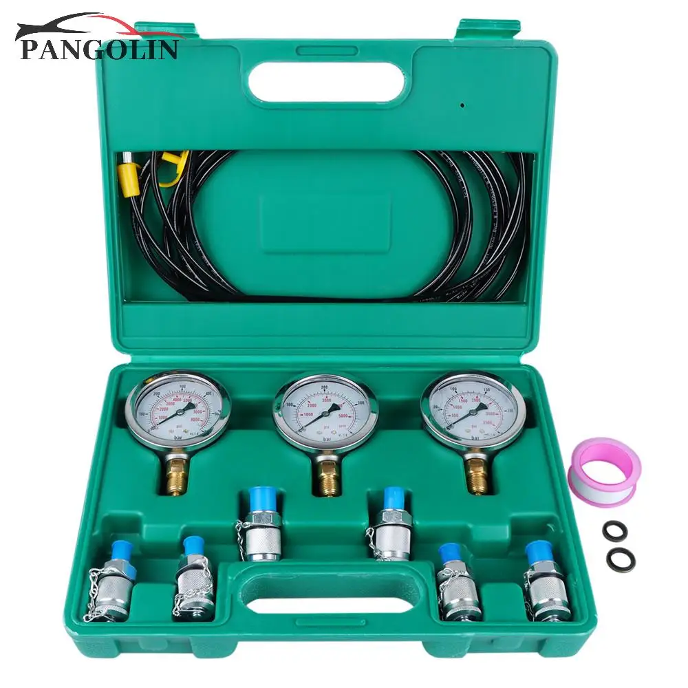 

25/40/60Mpa Hydraulic Pressure Gauge Kit w/ 6 Test Couplings 3 Pressure Gauges 3 Test Hose Excavators Industries Diagnostic Tool