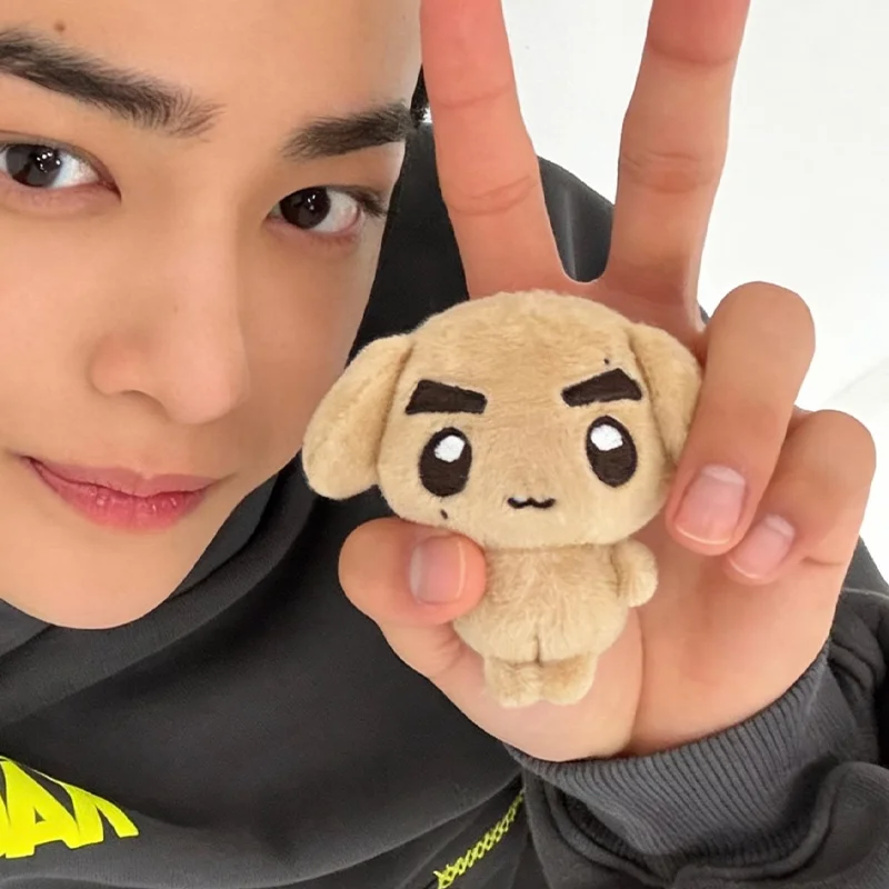 Cute Mini Dog Plush Doll Keychain Removable Green Hat Stuffed Pendant Bag Accessory For Kpop KEONHO Fans Gift