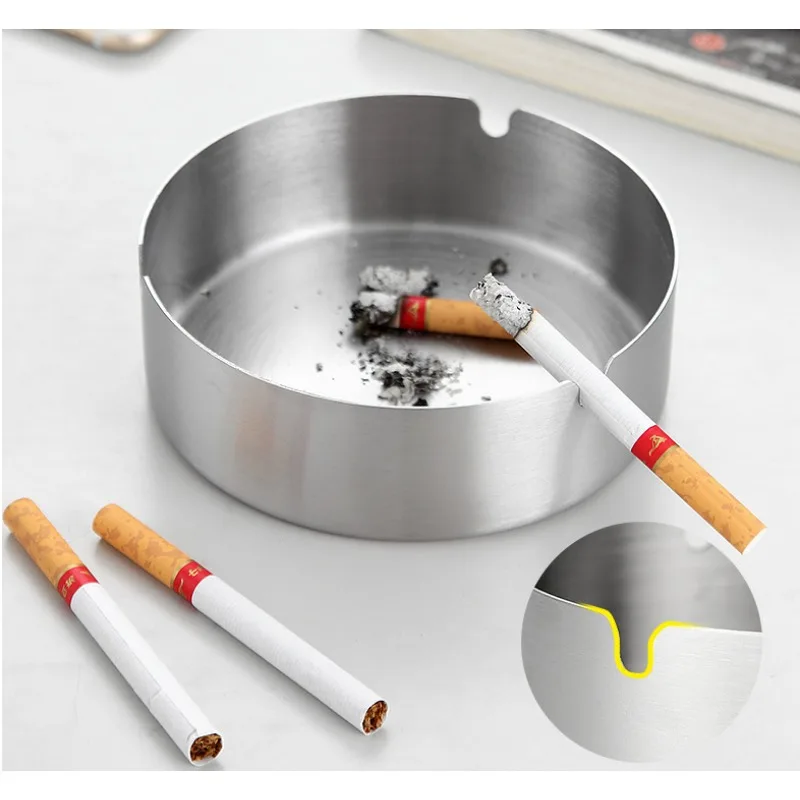 1pc 14cm Car Windproof Stainless Steel Ashtray Easy To Clean U-Shaped Groove Thick And Durable Placed Steadily Drop Resistant CN